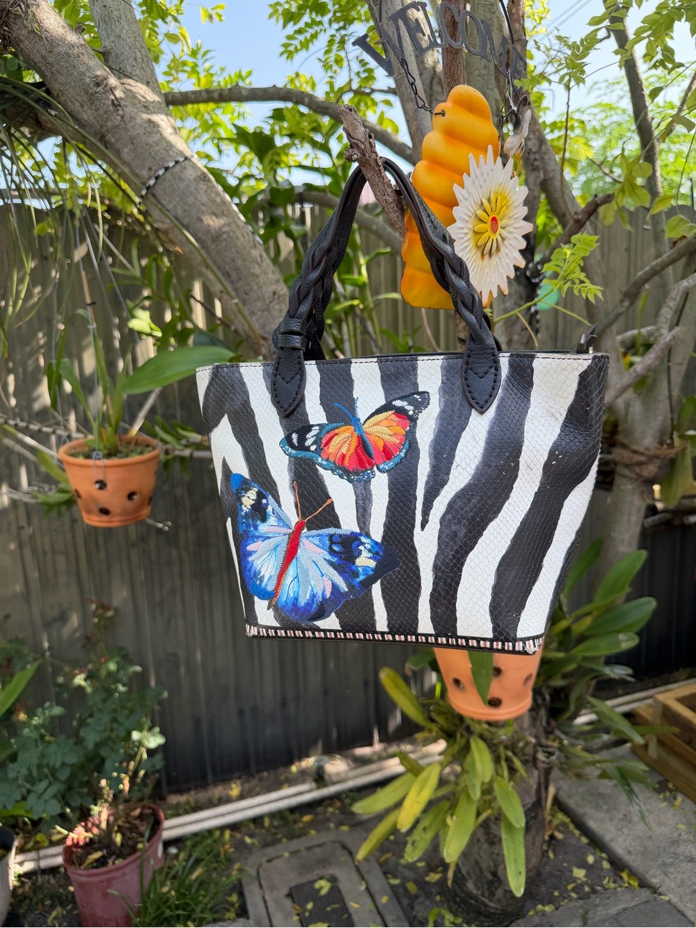 Brighton Africa Stories Zebra Butterfly Tote Bag Black White Embroidered Handbag - Picture 11 of 16